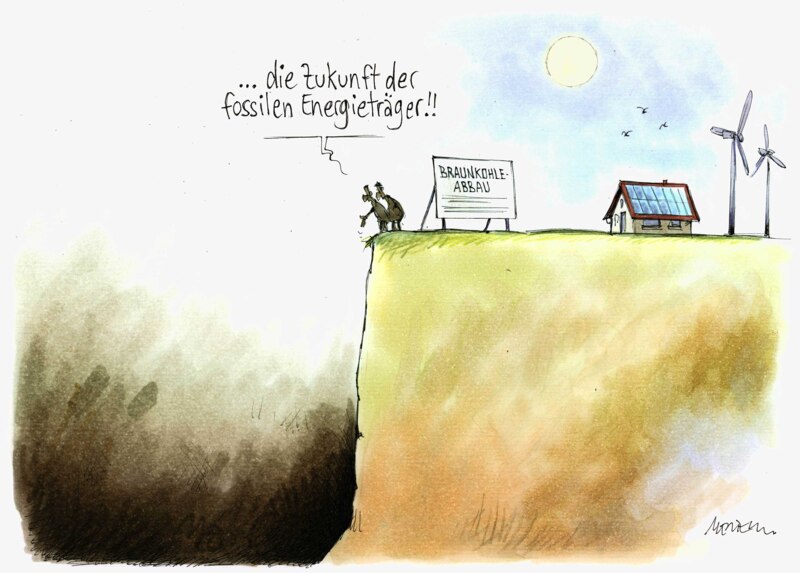 Karikatur Zukunft Braunkohlegrube