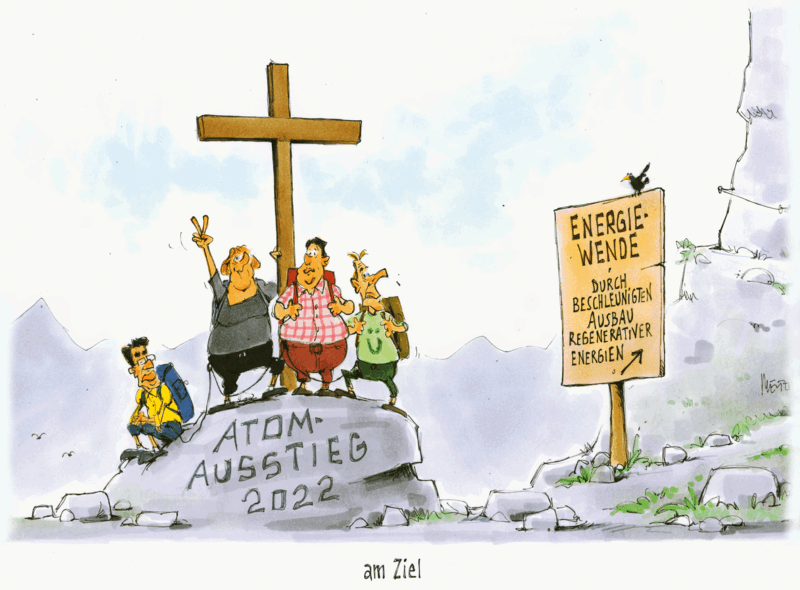 Karikatur Bergsteigen Atomausstieg Energiewende