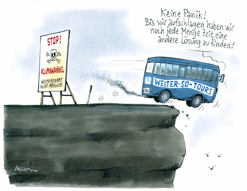 Karikatur Bergklippe Energiewende