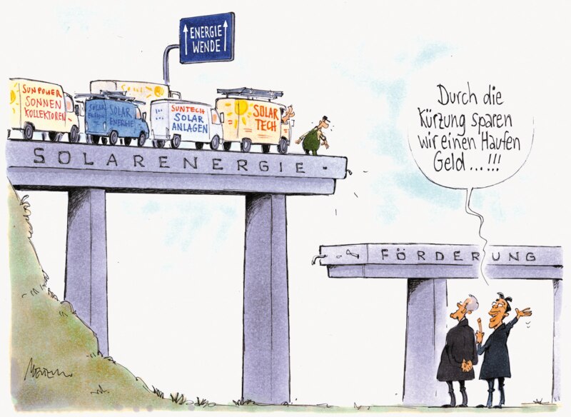Karikatur Energiewende Autobahn Brücke