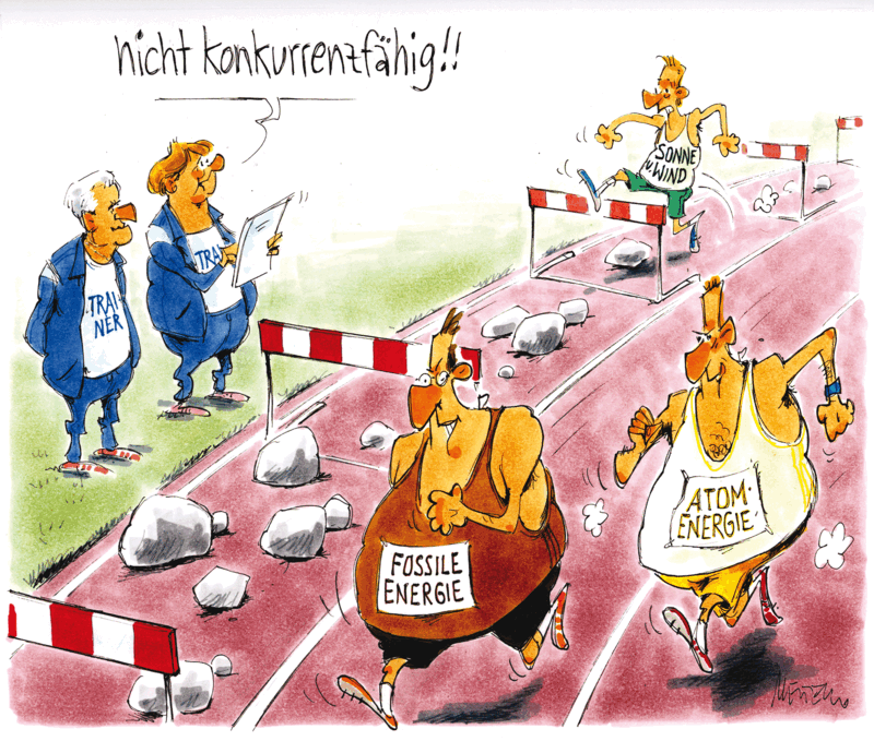 Karikatur Hürdenlauf Konkurrenz