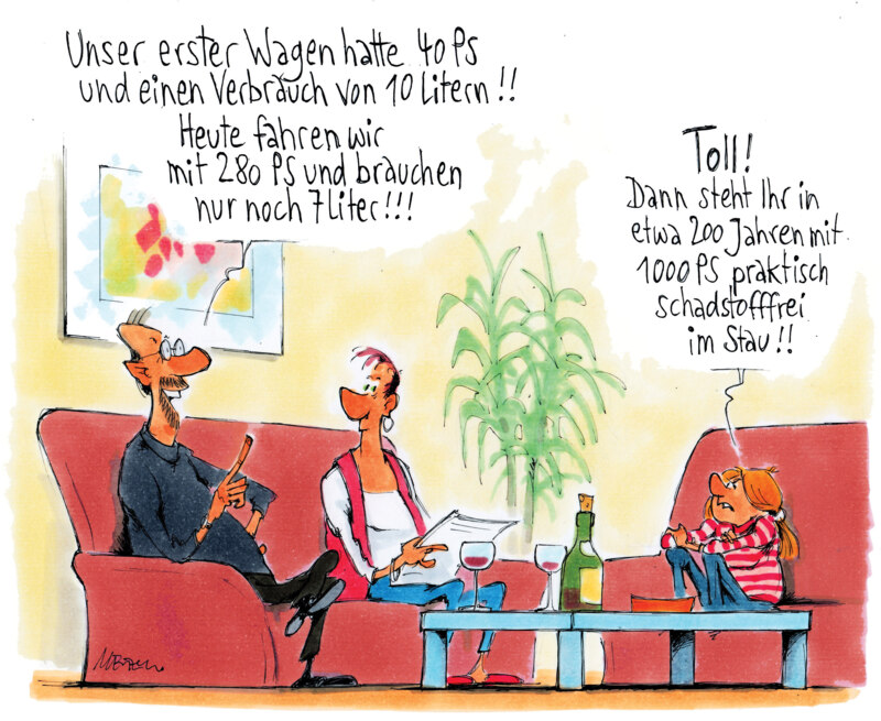 Karikatur Fortschritt mit Verbrennern