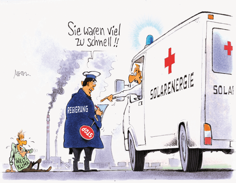 Karikatur Solarenergie Rettungswagen